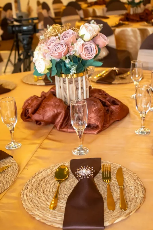 Floral table setting at a ministry event