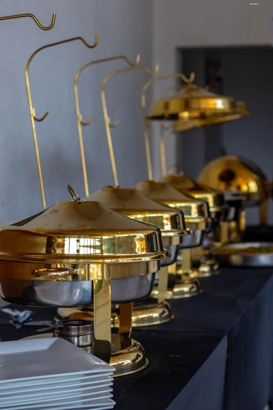 Gold buffet serving dishes