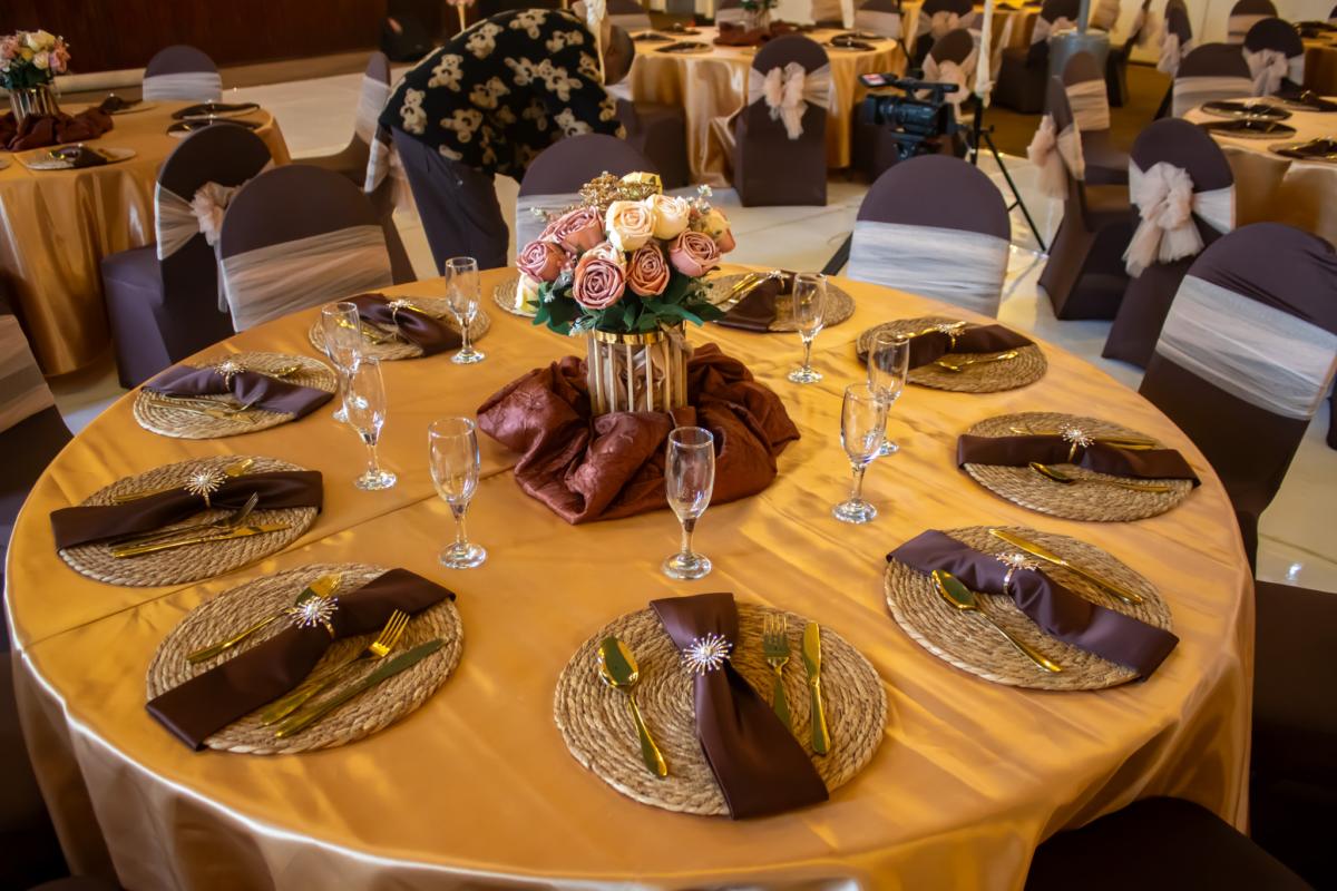 Round table prepared for guests