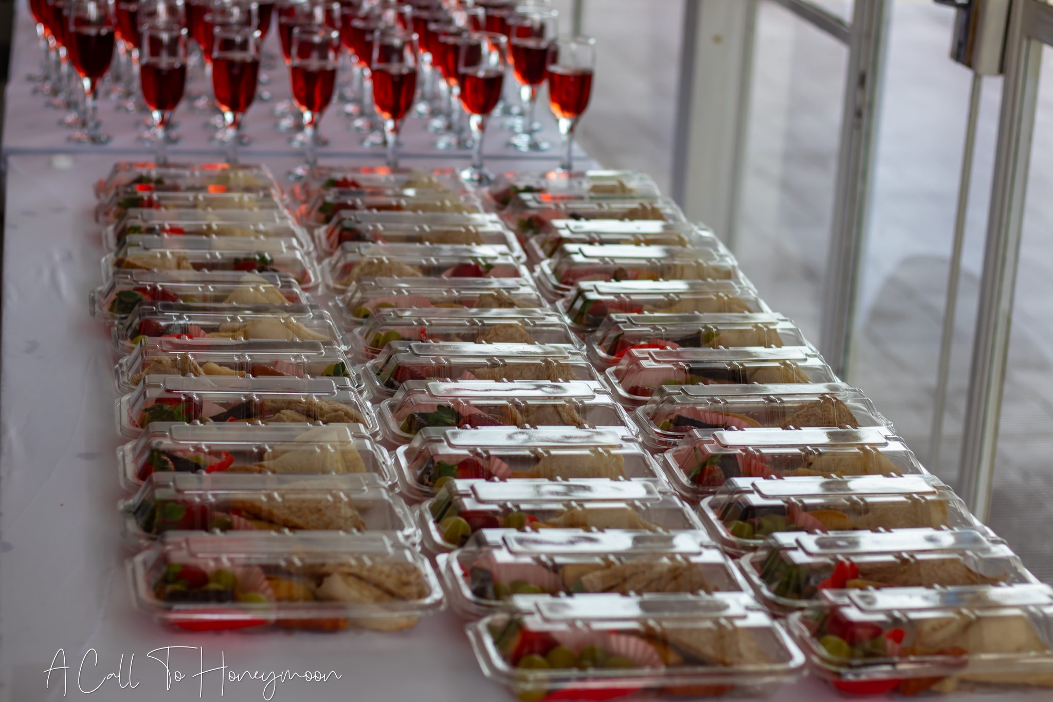 Prepared guest refreshment boxes and celebration drinks